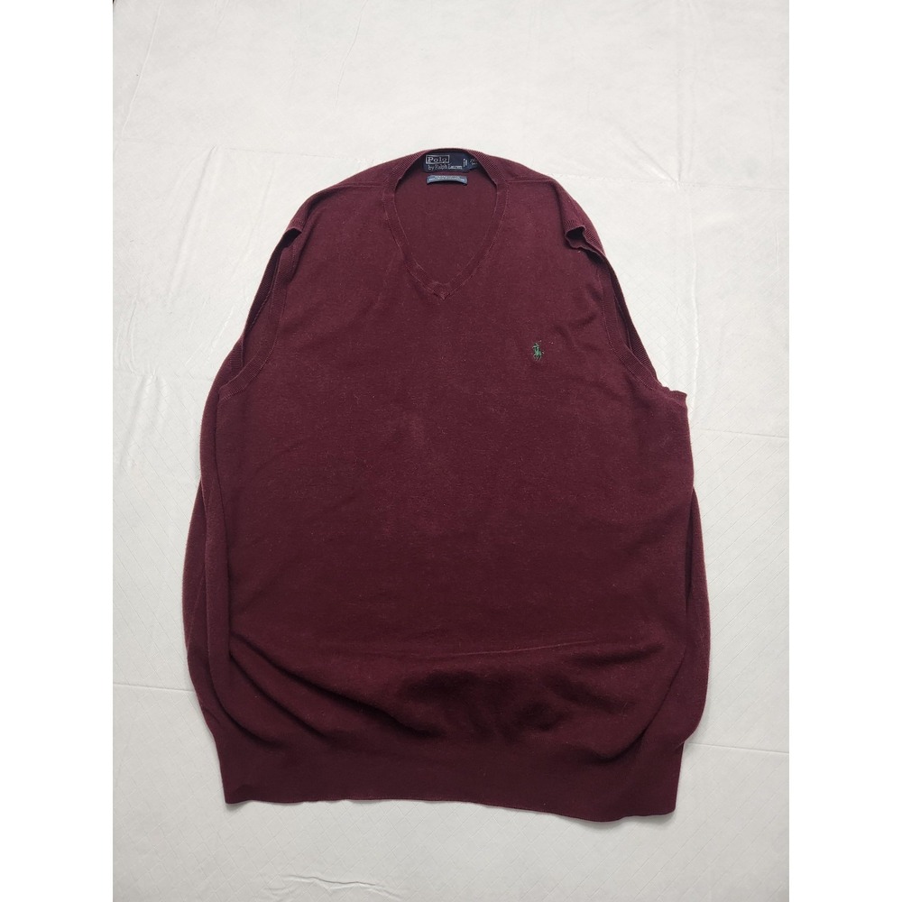 Polo By Ralph Lauren Sweater Vest Mens 2XLT Red V Neck Pima Cotton Logo Knit